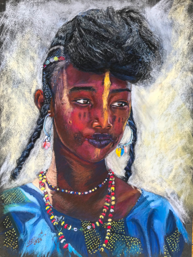 young fulani woman painting, ethnic portrait