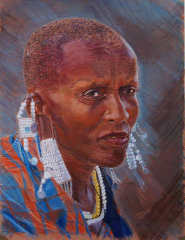 Pastel portrait, Massai women