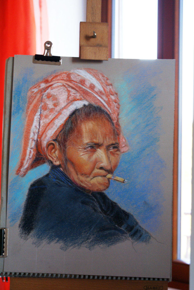 Old women portrat from Myanmar, painting