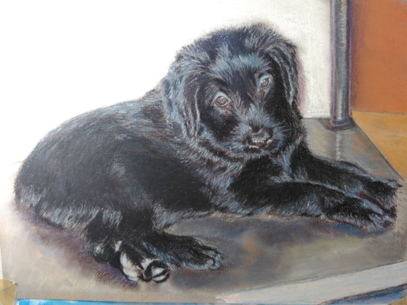 Dog painting, pastel