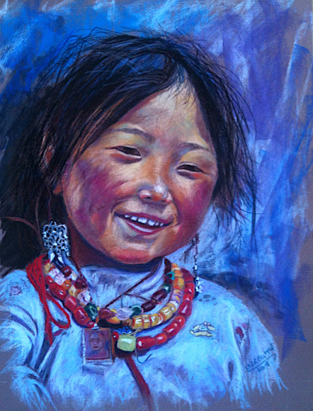 little girl from tibet painting pastel